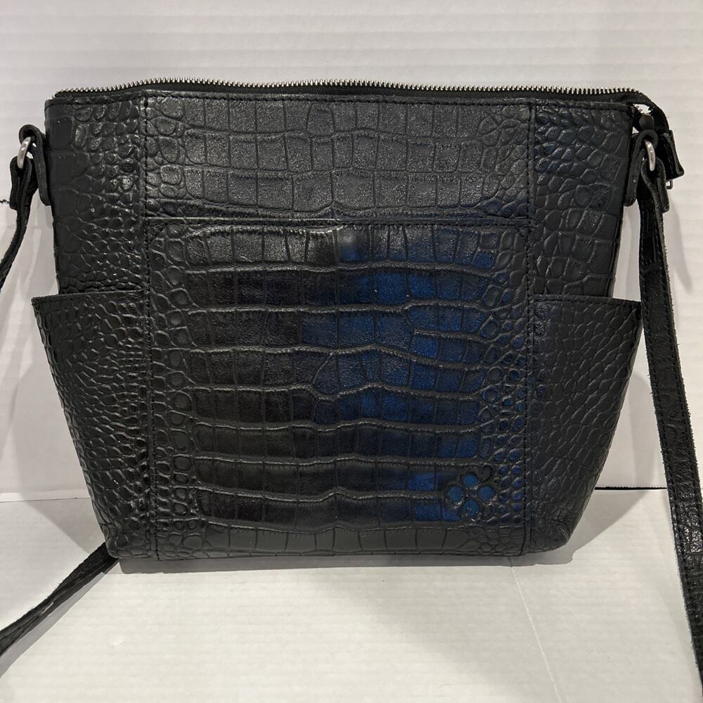 PATRICIA NASH Aveley Shoulder Crossbody Bag Embossed Croc Black Top-Zip